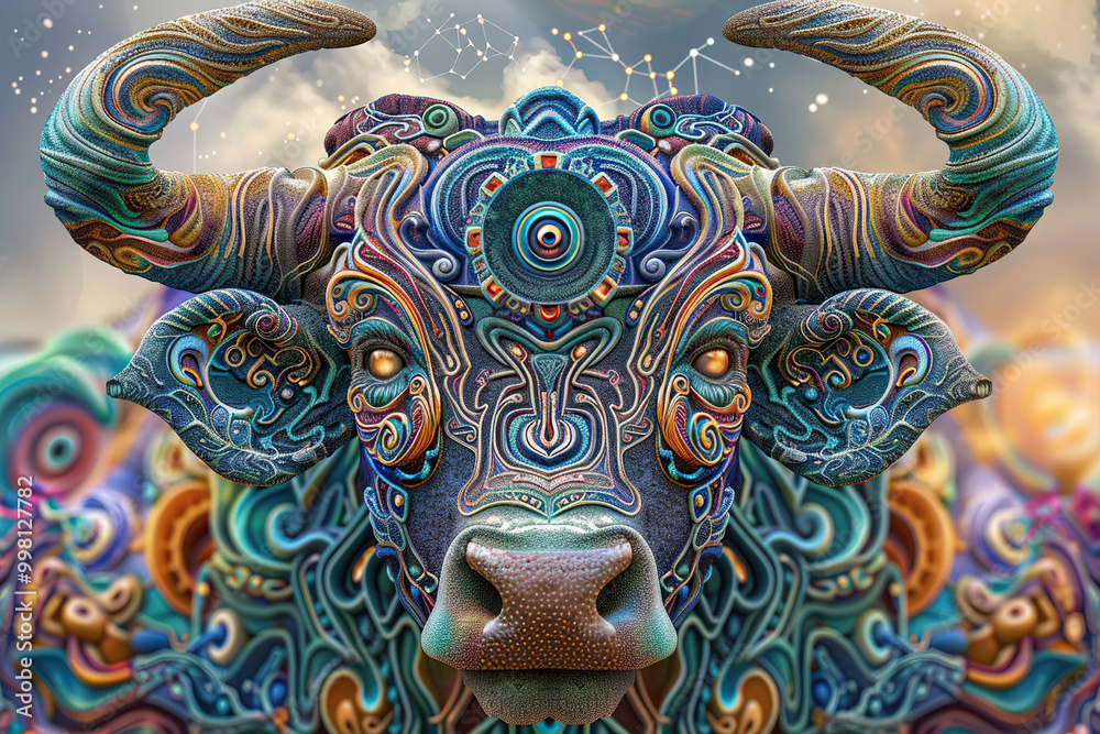 Astrological composition with concept of Taurus zodiac sign symbol Astrological composition with concept of Taurus zodiac sign symbol