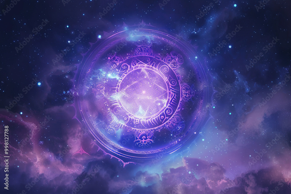 Obraz premium Astrological composition with zodiac circle in signs and symbols