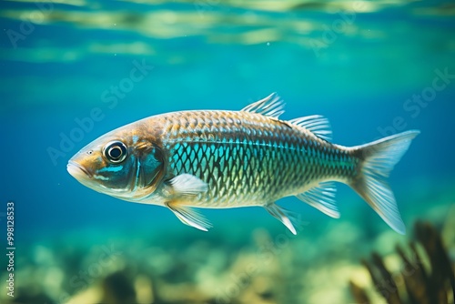 Colorful fish swimming in clear tropical waters amidst coral reefs in a vibrant underwater habitat
