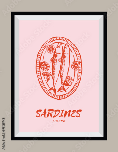 Minimal hand drawn vector Italian cuisine illustration with aesthetic quote in a poster frame.