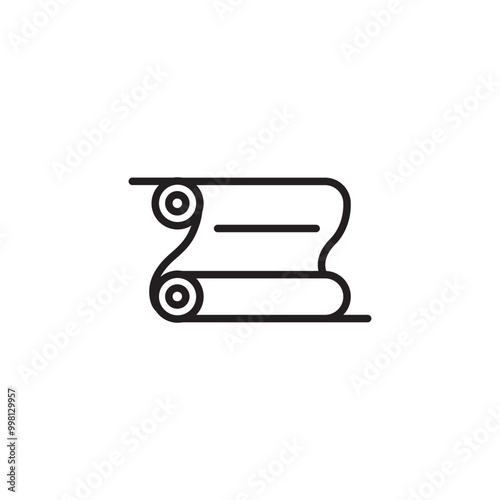 Simple black line art of a parchment scroll on icon. Minimalist line art of a rolled-up scroll, perfect for a historical or literary context. Editable icon.