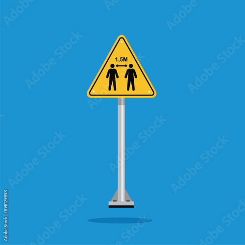 social distancing instructions on yellow triangle sign. Suitable for posters and web icons 