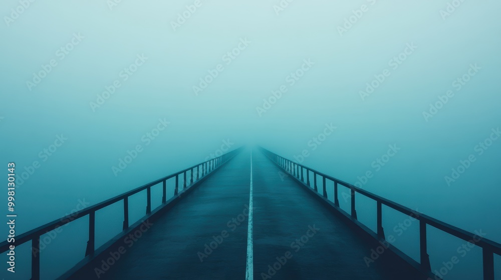 Fototapeta premium Misty road disappearing into fog, creating a serene and mysterious atmosphere.