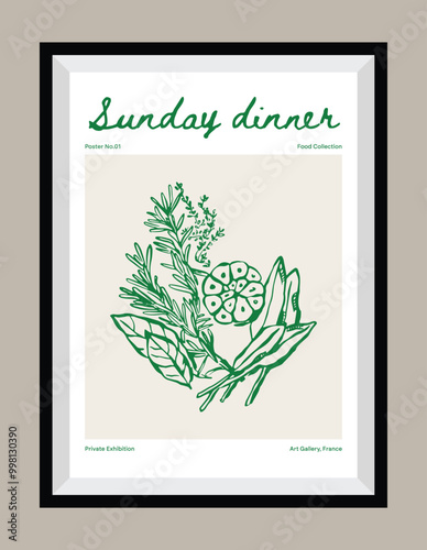 Minimal hand drawn vector vegetable illustration with aesthetic quote in a poster frame.