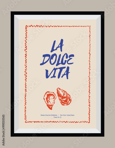 Minimal hand drawn vector Italian cuisine illustration with aesthetic quote in a poster frame. Matisse style illustrations.