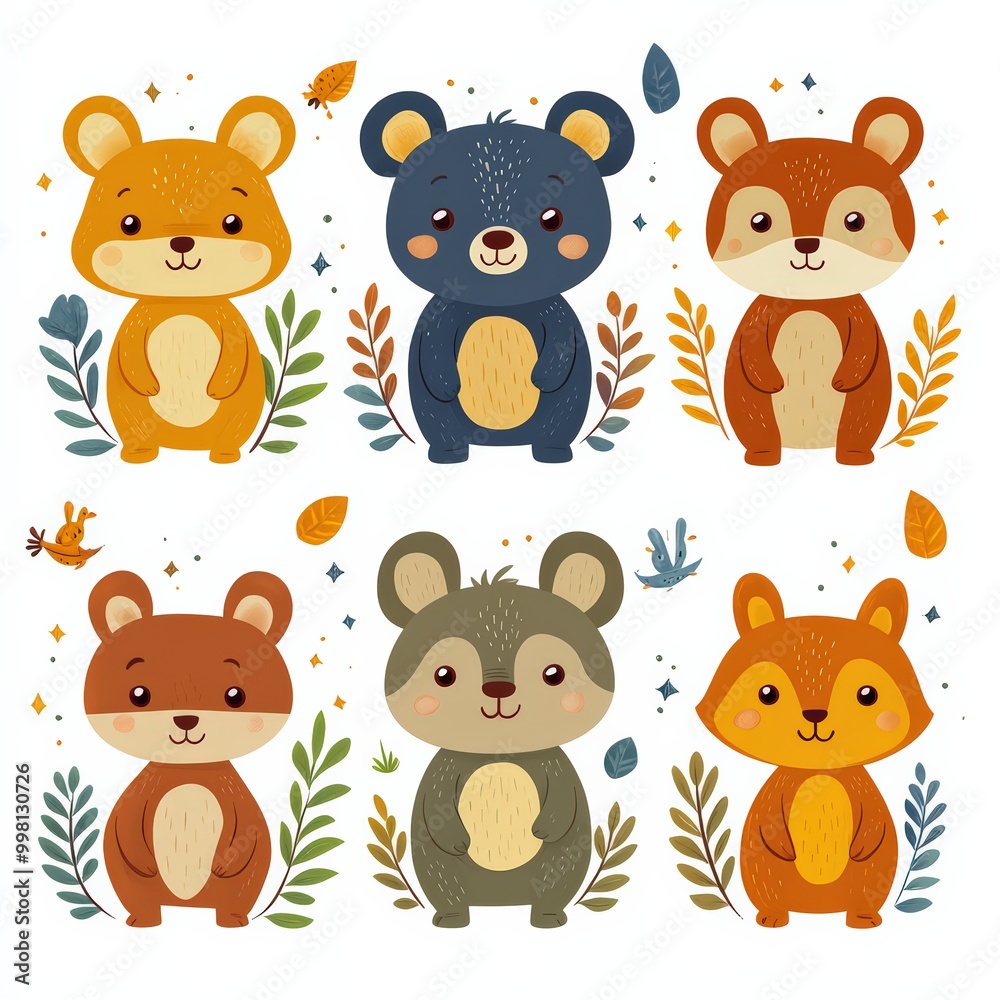 Cute koala, bear, fox, bunny, sloth, leopard - vector print Cute koala, bear, fox, bunny, sloth, leopard - vector print
