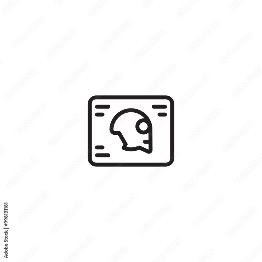 Line drawing of an X-ray image of a head on icon. Minimalist line art of an X-ray image of a head, symbolizing medical diagnosis or imaging. Editable icon. Line drawing of an X-ray image of a head on icon. Minimalist line art of an X-ray image of a head, symbolizing medical diagnosis or imaging. Editable icon.