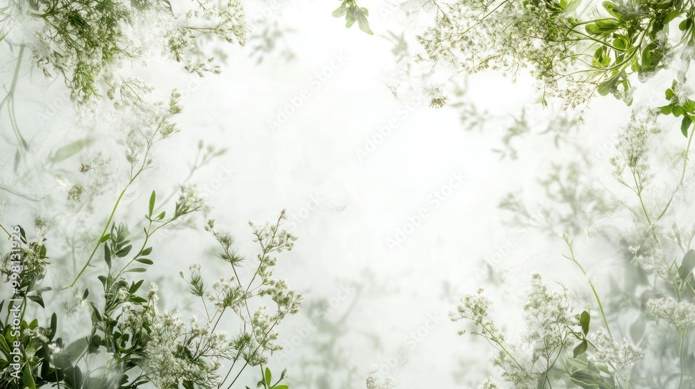 Abstract Floral Frame with Delicate Green Foliage and White Background Abstract Floral Frame with Delicate Green Foliage and White Background