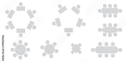 Wedding seating plan element. Conference banquet seminar classroom interior, conference hall and seminar room interior design. Vector top view of arrangement of banquet furniture seats illustration