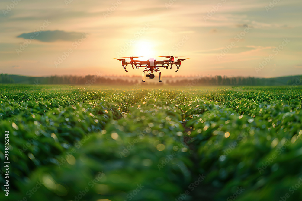 Drone flying in the sky over nature during observation Drone flying in the sky over nature during observation