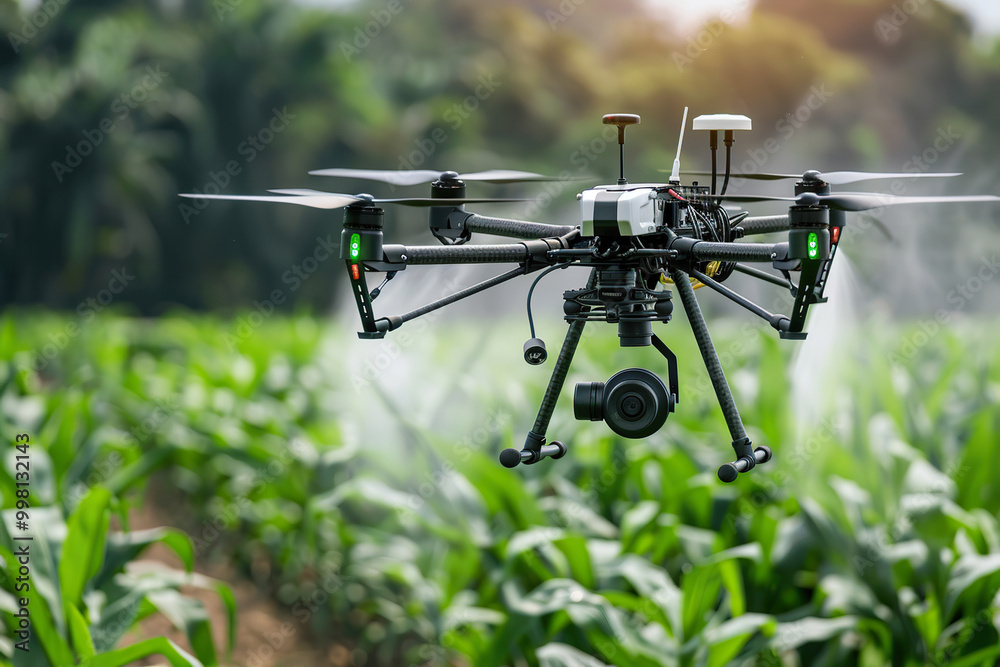 Drone flying in the sky over nature during observation Drone flying in the sky over nature during observation