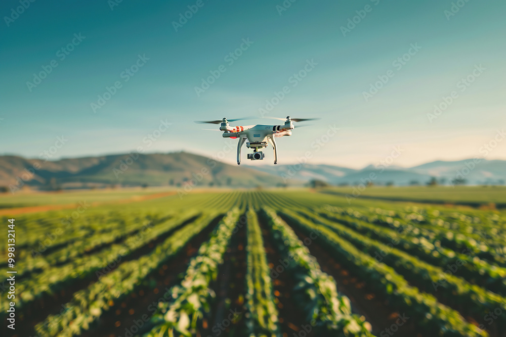 Drone flying in the sky over nature during observation