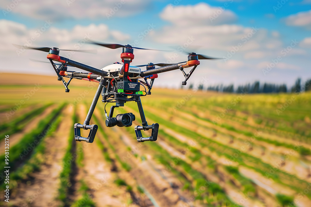 Drone flying in the sky over nature during observation Drone flying in the sky over nature during observation