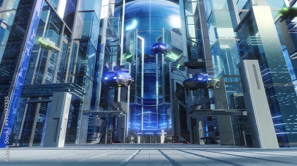 Obraz premium futuristic palace in the city, blue