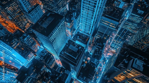 Aerial View of Cityscape at Night