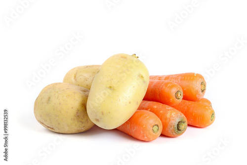 potatoes and carrots isolated on white 