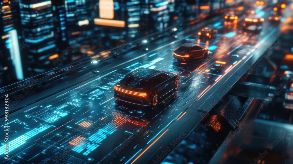 futuristic smart city with holographic interface and autonomous vehicles technology concept