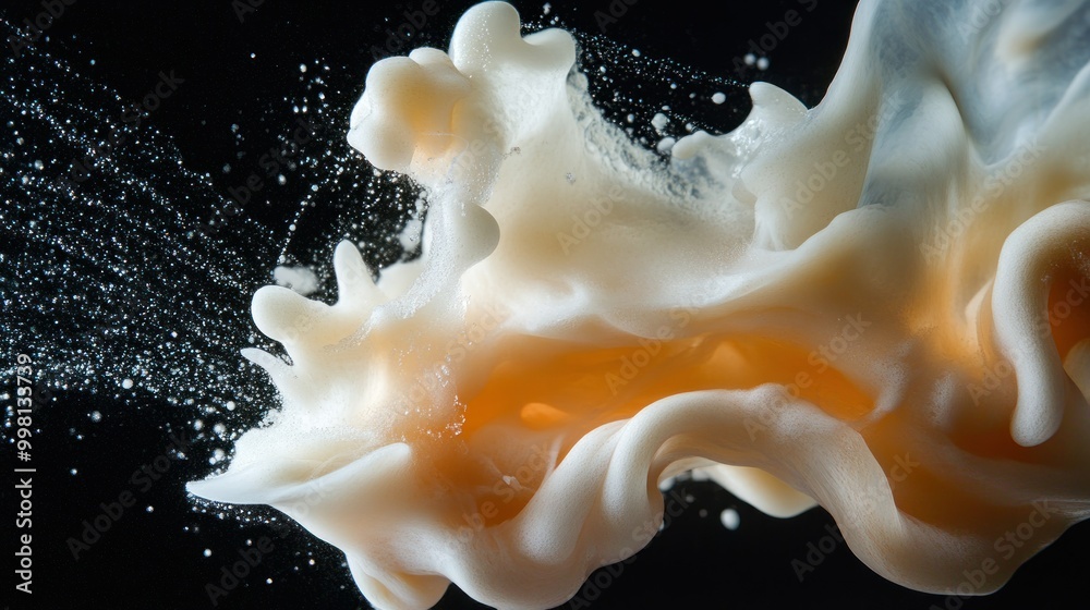 Abstract Foam Swirling with Orange Hues and Tiny Bubbles on Black Background Abstract Foam Swirling with Orange Hues and Tiny Bubbles on Black Background