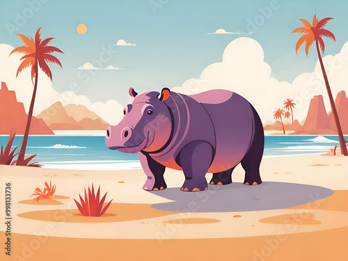 Cute hippo vacationing at the beach photo