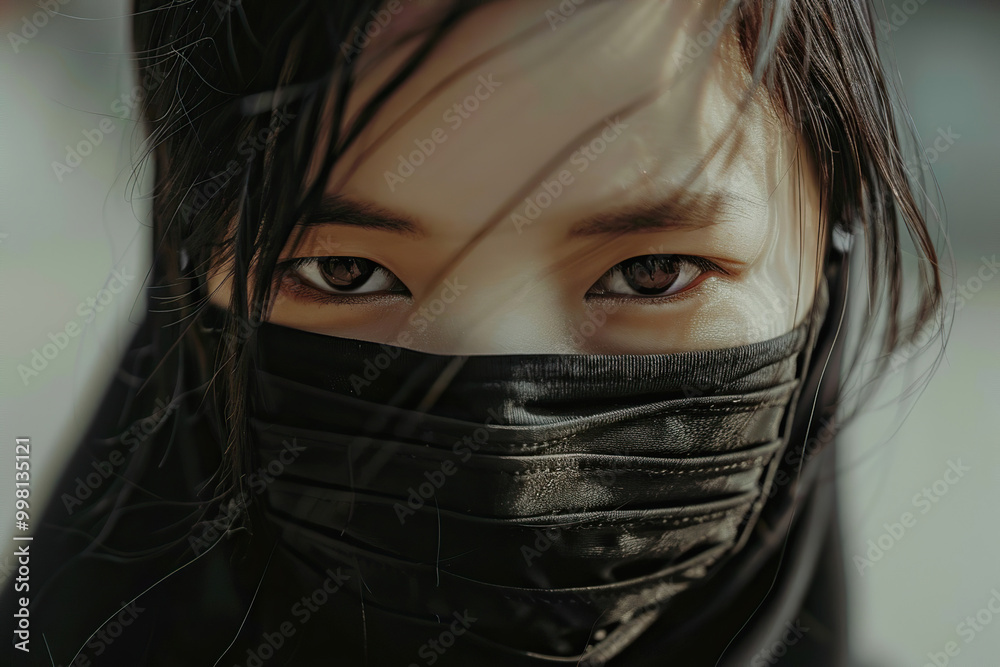 Japanese ninja warrior dressed in samurai clothes holding a sharp sword Japanese ninja warrior dressed in samurai clothes holding a sharp sword
