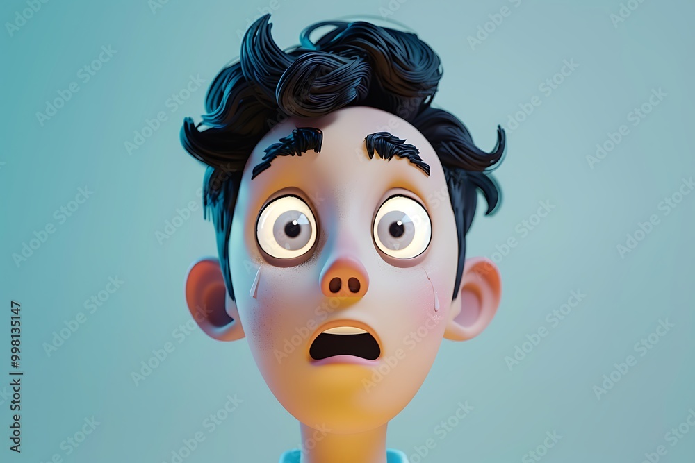3D Cartoon Illustration of a Boy Looking Up in Fear 3D Cartoon Illustration of a Boy Looking Up in Fear