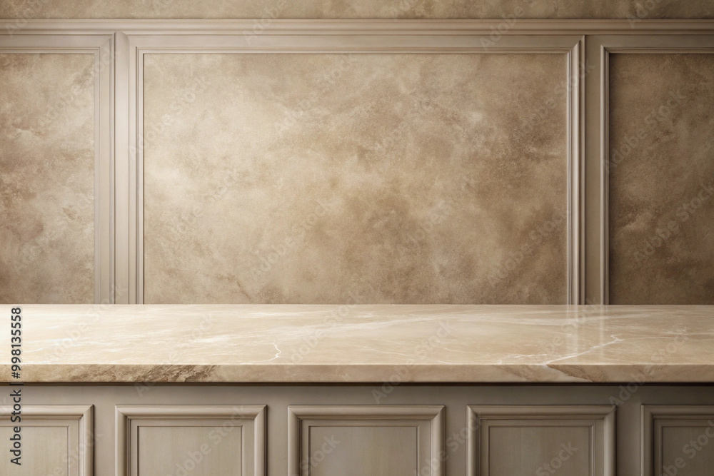 beige tabletop on classic wall panels background, generative ai beige tabletop on classic wall panels background, generative ai