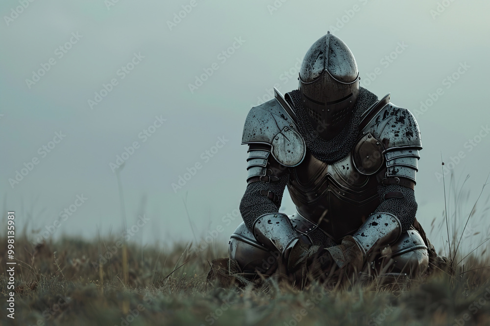 A fantastic royal knight in armor guards the castle chambers A fantastic royal knight in armor guards the castle chambers