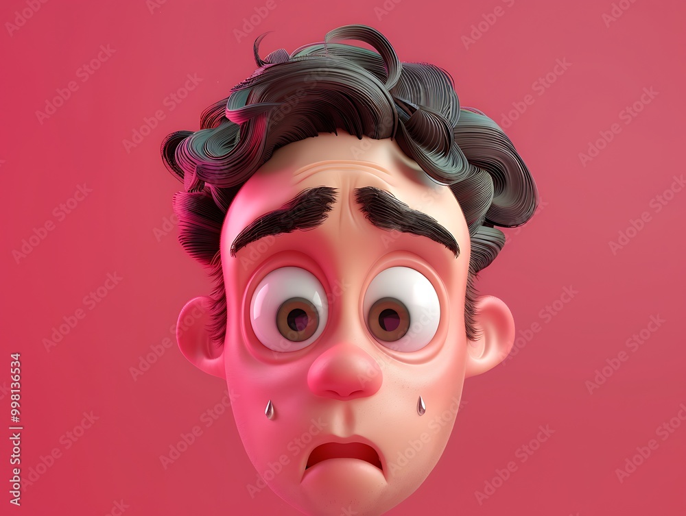 3D Cartoon Illustration of a Sad Man with Tears