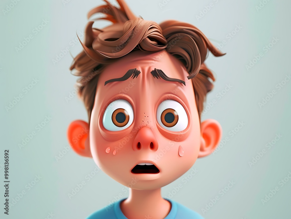 3D Illustration of a Boy with a Worried Expression