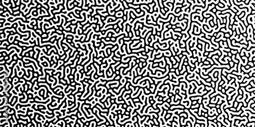 Abstract truing organic wallpaper Turing reaction diffusion monochrome seamless pattern with chaotic motion. Generative algorithm psychedelic background. Reaction-diffusion or truing pattern formation