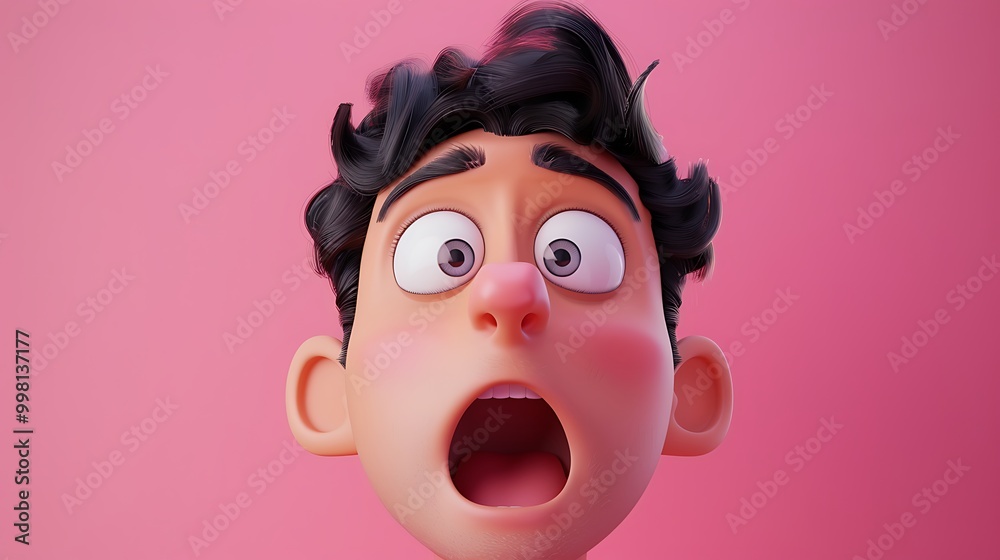 3D Illustration of a Surprised Cartoon Man with Big Eyes and Open Mouth 3D Illustration of a Surprised Cartoon Man with Big Eyes and Open Mouth