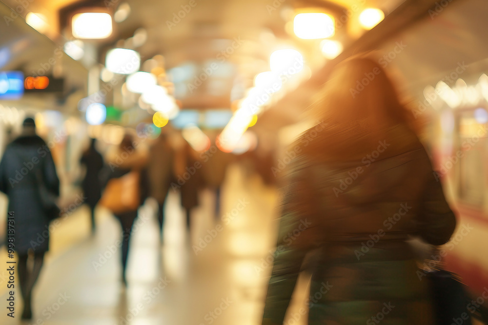 Futuristic modern public transport station with crowd of people, Generative AI image Futuristic modern public transport station with crowd of people, Generative AI image