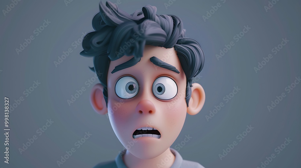 3D Illustration of a Scared Cartoon Boy 3D Illustration of a Scared Cartoon Boy