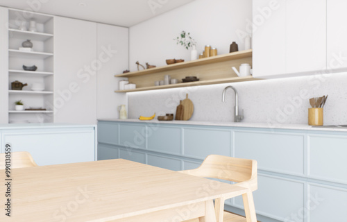 Fényképezés Discover the beauty of a modern minimalist kitchen with light colors and natural