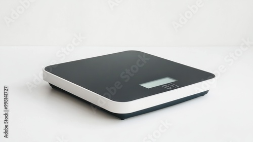 A bathroom scale with a digital display, isolated on a white background