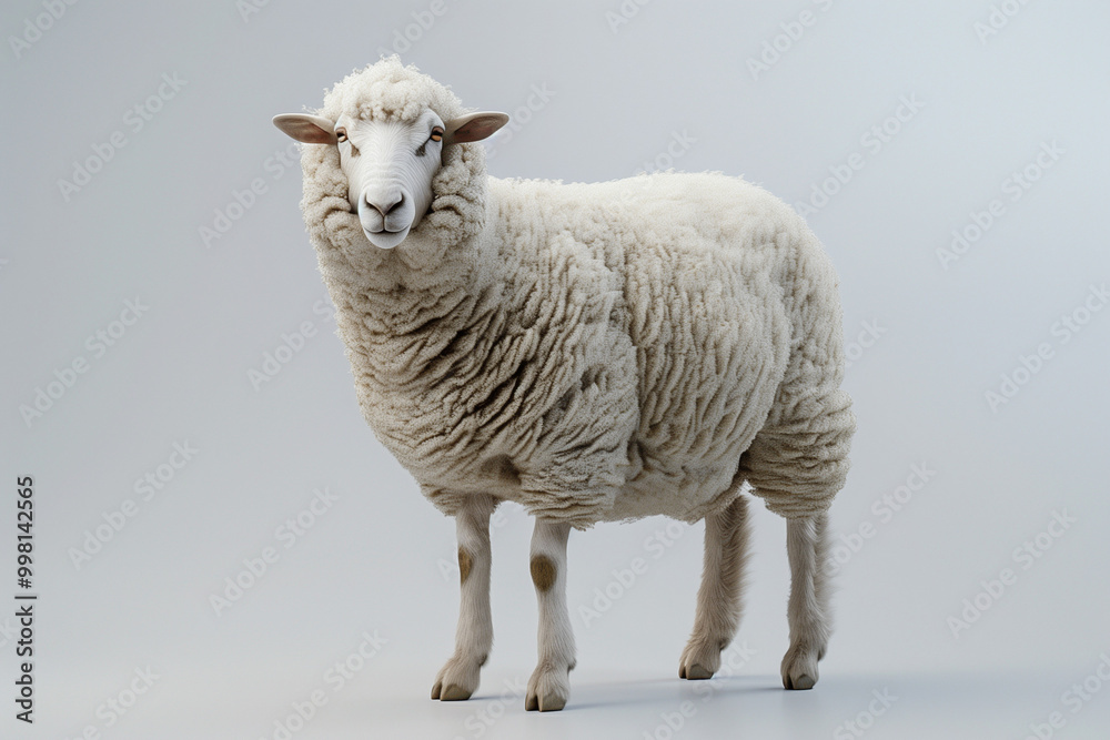 Fototapeta premium Sheep Lamb Standing with Thin Wool Coat A young sheep or lamb standing on thin legs, its wool coat still growing in 
