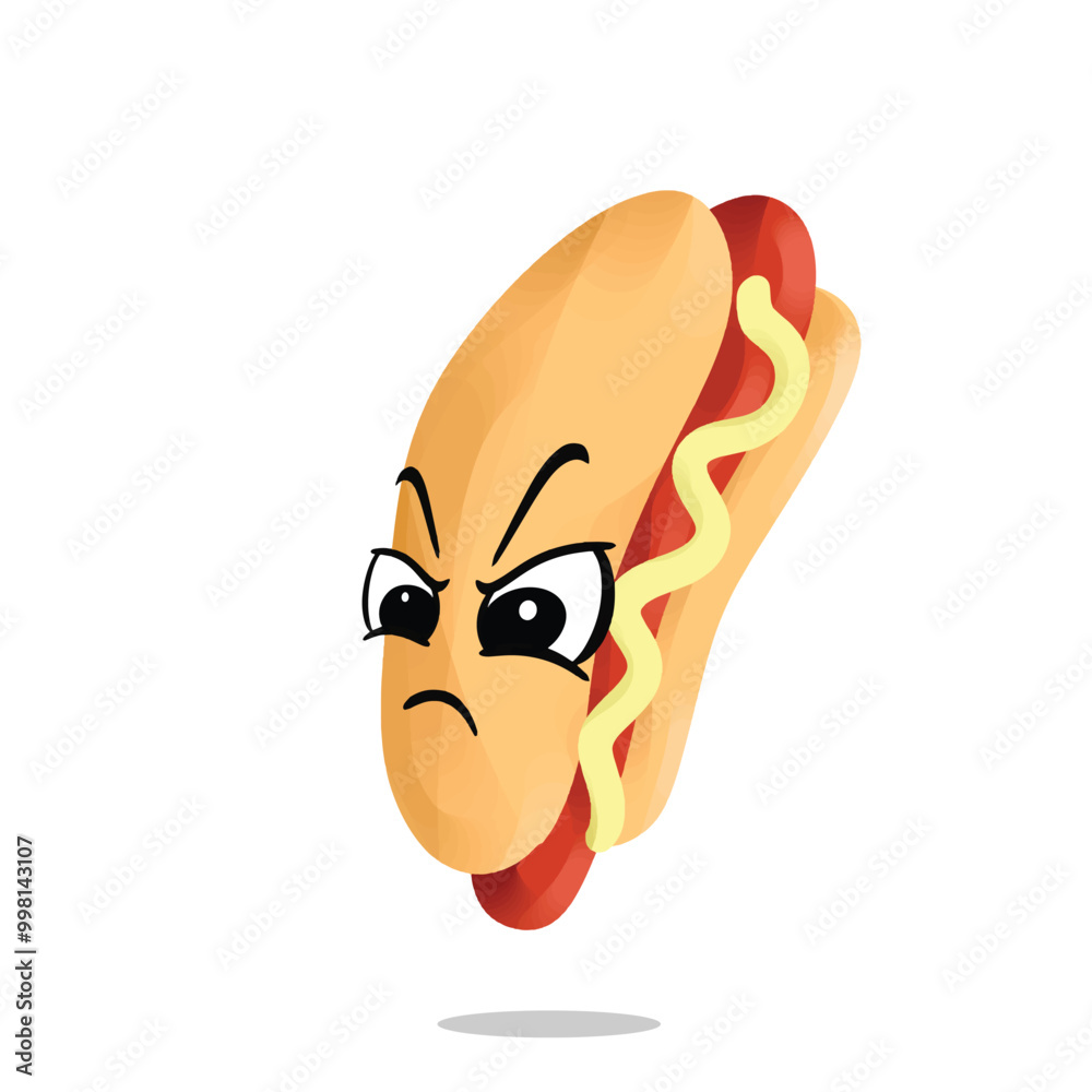 angry hotdog mascot character. cute, funny and playful concept. fast food, education, and healthy themes angry hotdog mascot character. cute, funny and playful concept. fast food, education, and healthy themes