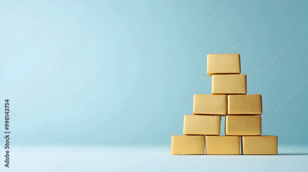 A stack of golden bricks arranged in a pyramid formation representing the concept of wealth financial growth and the accumulation of assets and savings A stack of golden bricks arranged in a pyramid formation representing the concept of wealth financial growth and the accumulation of assets and savings
