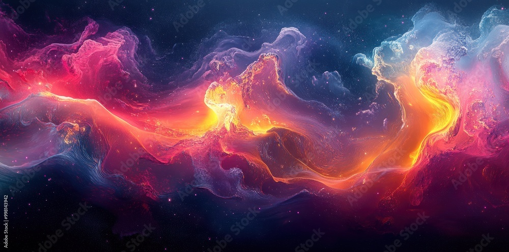 Abstract Cosmic Nebula with Wavy Lines and Stars Abstract Cosmic Nebula with Wavy Lines and Stars