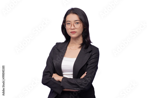 Asian Business Woman Wearing a Black Suit