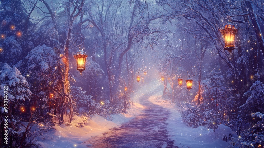 Obraz premium Snowy Path with Lanterns