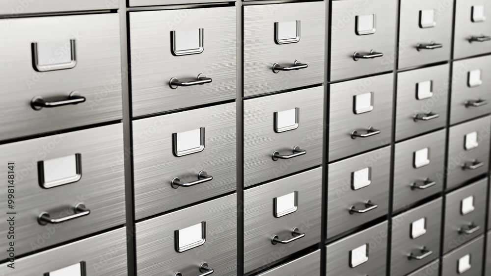 Filing cabinet with many closed drawers. 3D illustration Filing cabinet with many closed drawers. 3D illustration