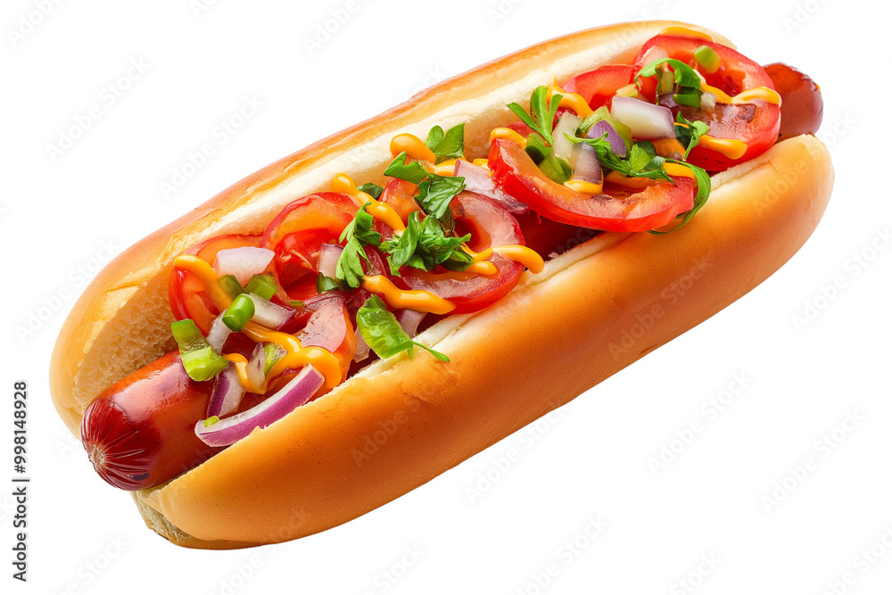 Set of unique homemade hot dogs with a variety of toppings, die cut transparent. Set of unique homemade hot dogs with a variety of toppings, die cut transparent.