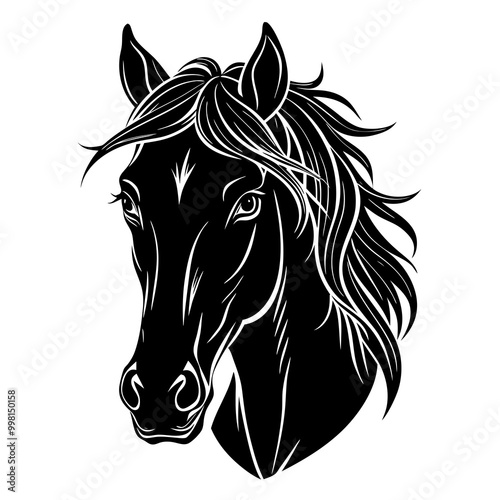 horse head vector black silhouette tattoo design 