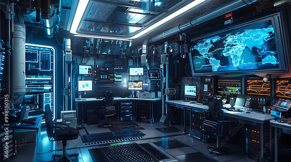 A sleek, modern AI research facility with advanced equipment. A sleek, modern AI research facility with advanced equipment.