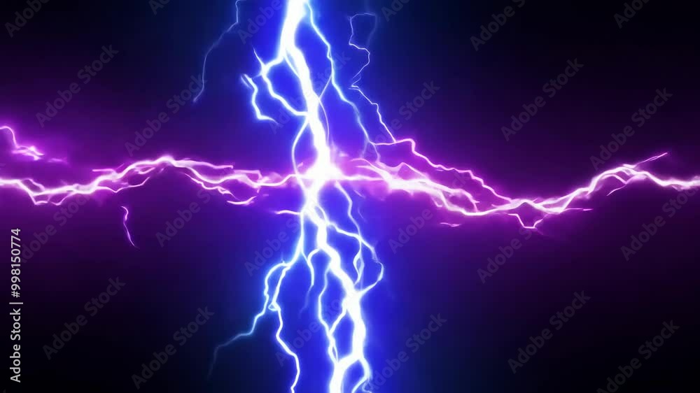 Neon Lightning Thunderbolt Animation: Flickering Electric Energy and Storm Charge Effect