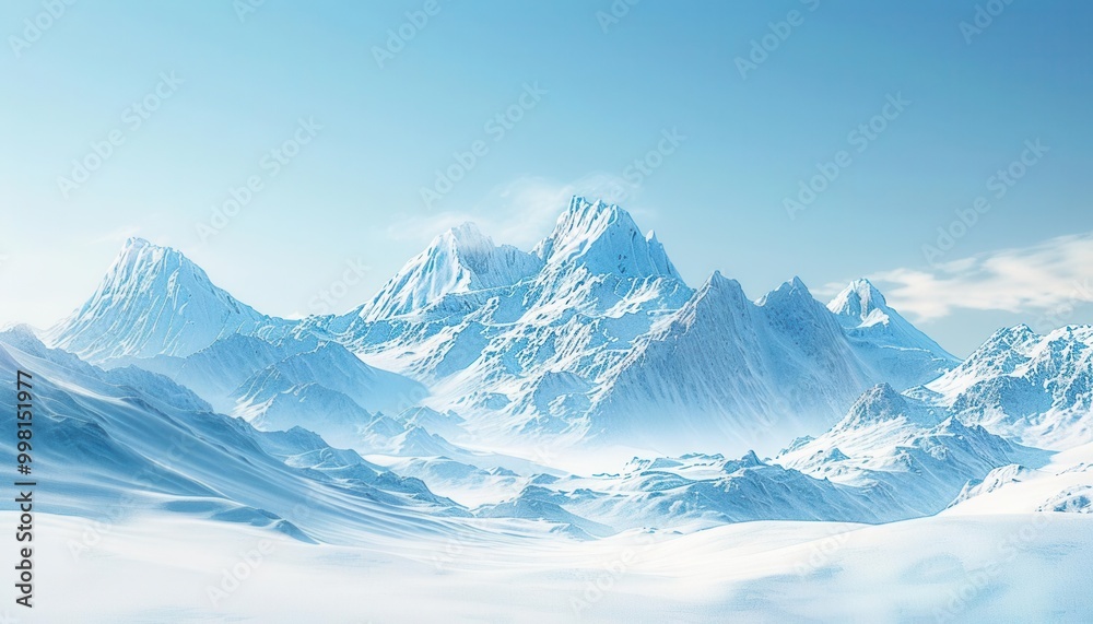 Fototapeta premium A picture of rolling mountains covered in white snow under a clear sky.