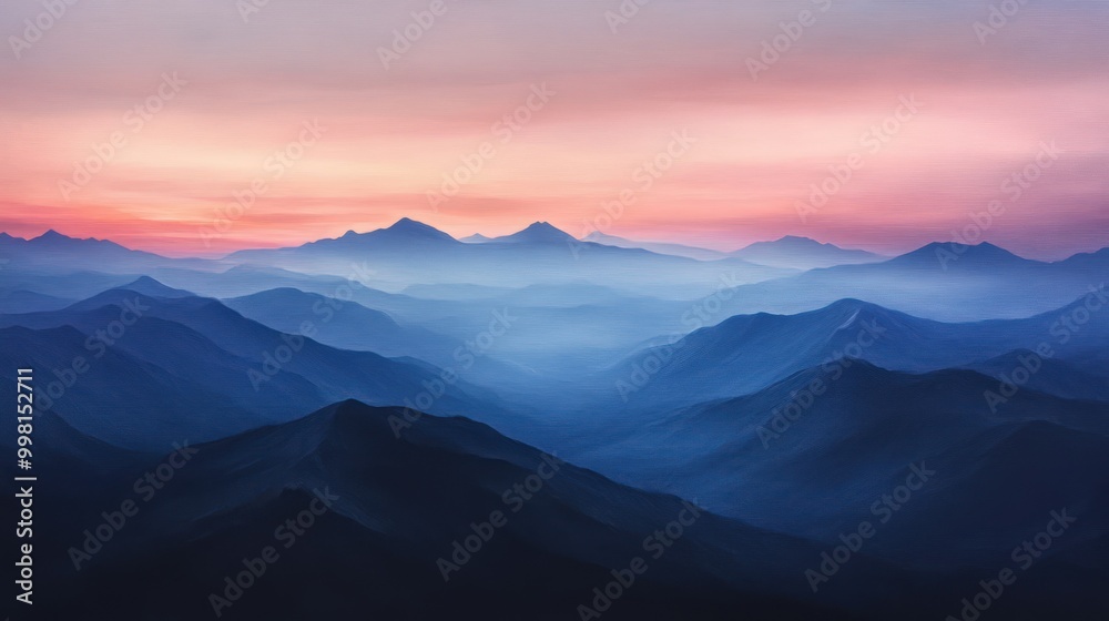 Obraz premium Misty Mountains at Sunset with Pink Sky