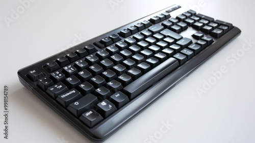 sleek black keyboard with modern design, featuring full set of keys and comfortable layout for typing. Ideal for office or home use, enhancing productivity and style