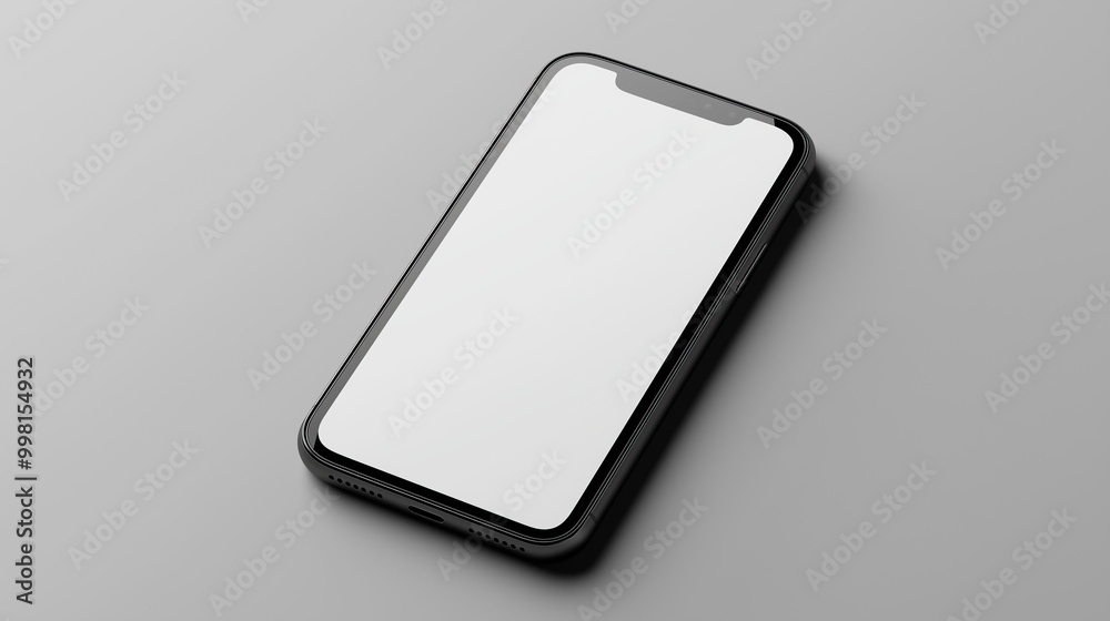 Smartphone with blank screen on gray background, digital mockup for advertising, technology concept. Mobile device for online marketing and social media design with minimalist layout Smartphone with blank screen on gray background, digital mockup for advertising, technology concept. Mobile device for online marketing and social media design with minimalist layout